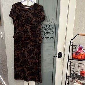 Sag Harbor Brown and Black Leopard Print Midi Dress vintage